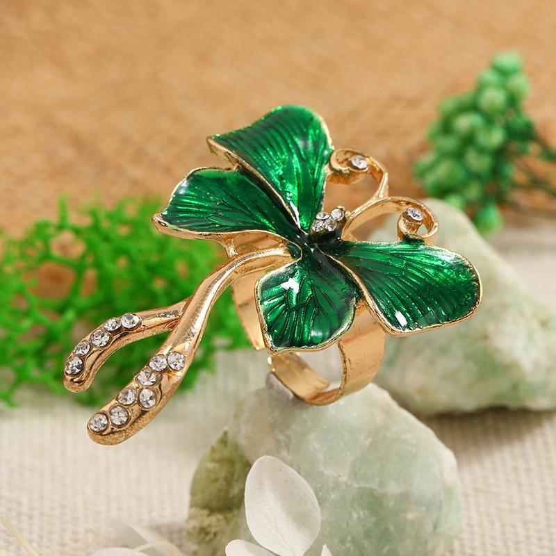 Simple retro ethnic style fashion creativity adjustable ring temperament trend butterfly drip oil ring