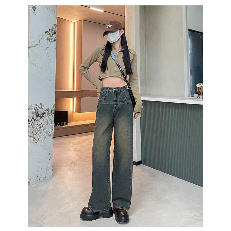 Широкие джинсы с высокой талией для женщин. Узкие универсальные драпированные прямые брюки.