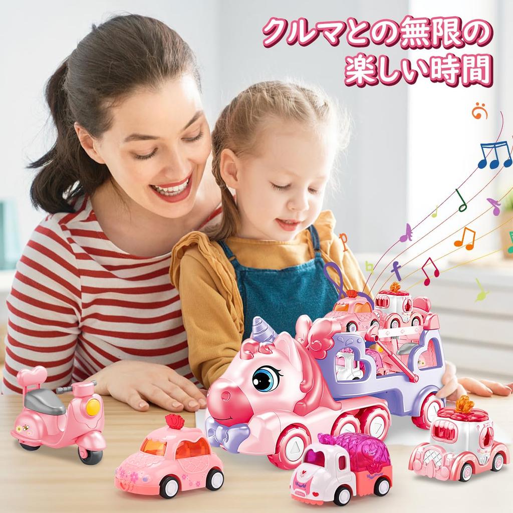 Qizebaby Car Toy Construction Truck Kids Toy Car 5 In 1 Popular Toy Car with Light and Music Educational Toy 2 3 4 5 6 Years Old Girls Birthday