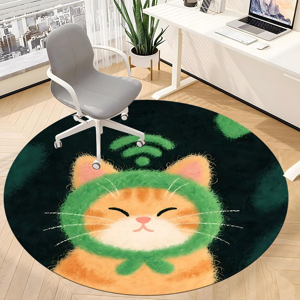 1PC Cat Wi-Fi Office Round Area Rug, Indoor Mat Suitable ForOffice, Under Office Chairs Bedroom Living Room Home Decor, Room Deco f167