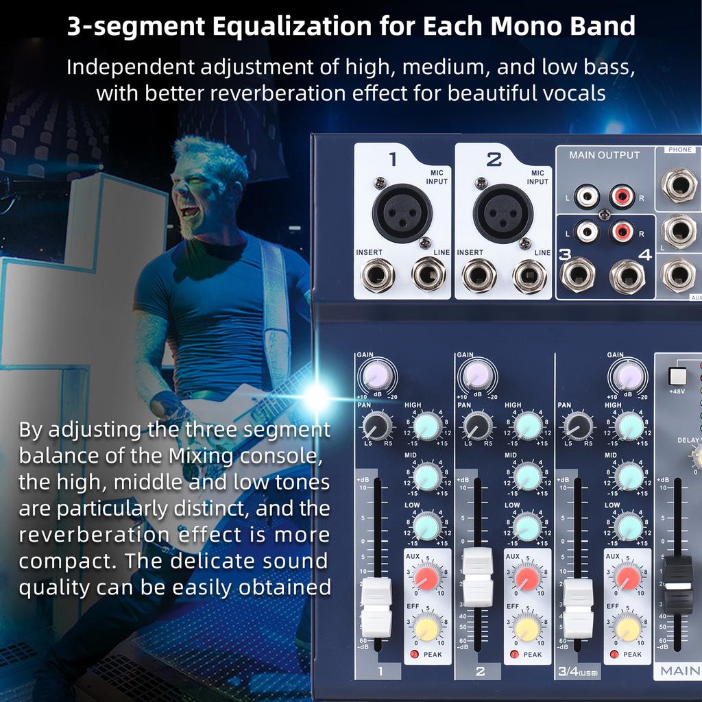 4-channel Mixing Console & Aux Paths Plus Effects Processor Digital Audio Mixer 3-band EQ Built-in