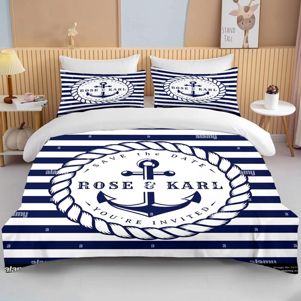10 Sizes Marine Anchor Pattern Duvet Cover Set Bedding Set Ultra Soft Quilt Cover And Pillowcases For Kids Teens Boys Bedroom