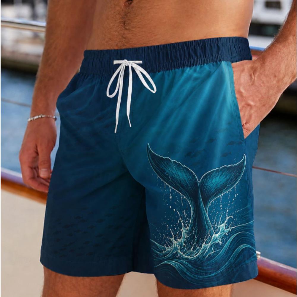Men's Ocean Marine Shorts Swim Shorts Swim Trunks Mid Waist Hawaiian Boho Casual Daily Holiday Drawstring Elastic Waist