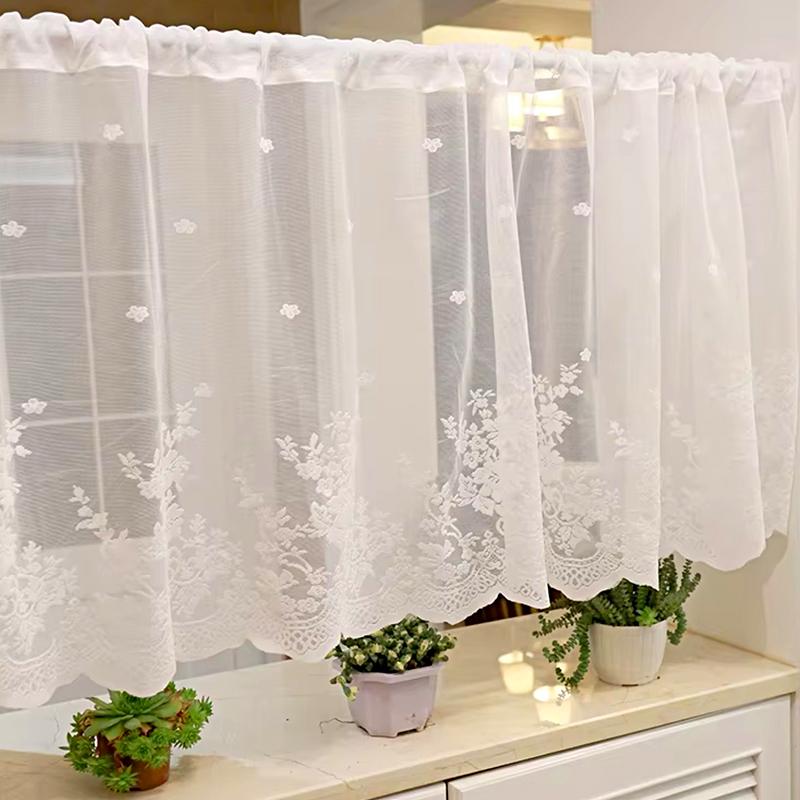 1Pc Through Pole Style Rural Style Curtain Half Blackout Double Row Lace Modern Partition Door Curtain Multiple Sizes Lace