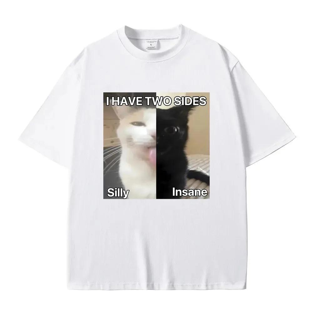 Humorous TwoSided Cat Graphic TShirt Casual Daily Short Sleeve Tee for Unisex Women Unique Contrasting Cat Personality Design Top
