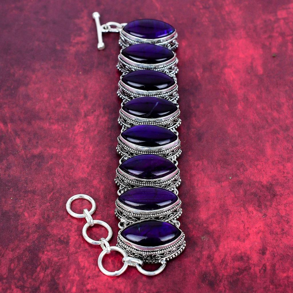 Браслет из стерлингового серебра 925 пробы с фиолетовым лабрадоритом и регулируемой цепочкой, ювелирные изделия ручной работы с драгоценными камнями, браслет на День памяти