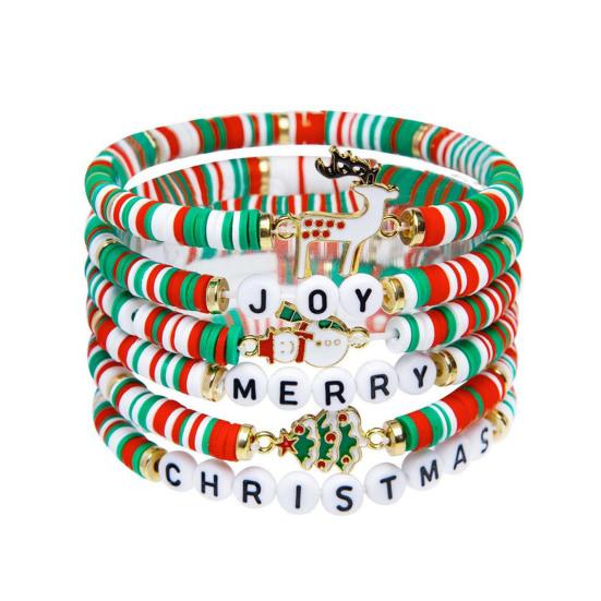 Рождественские браслеты из бусин ручной работы из полимерной глины, эластичные браслеты оптом, белые, красные, зеленые, дружба, праздничные украшения, подарок для женщин, девушек