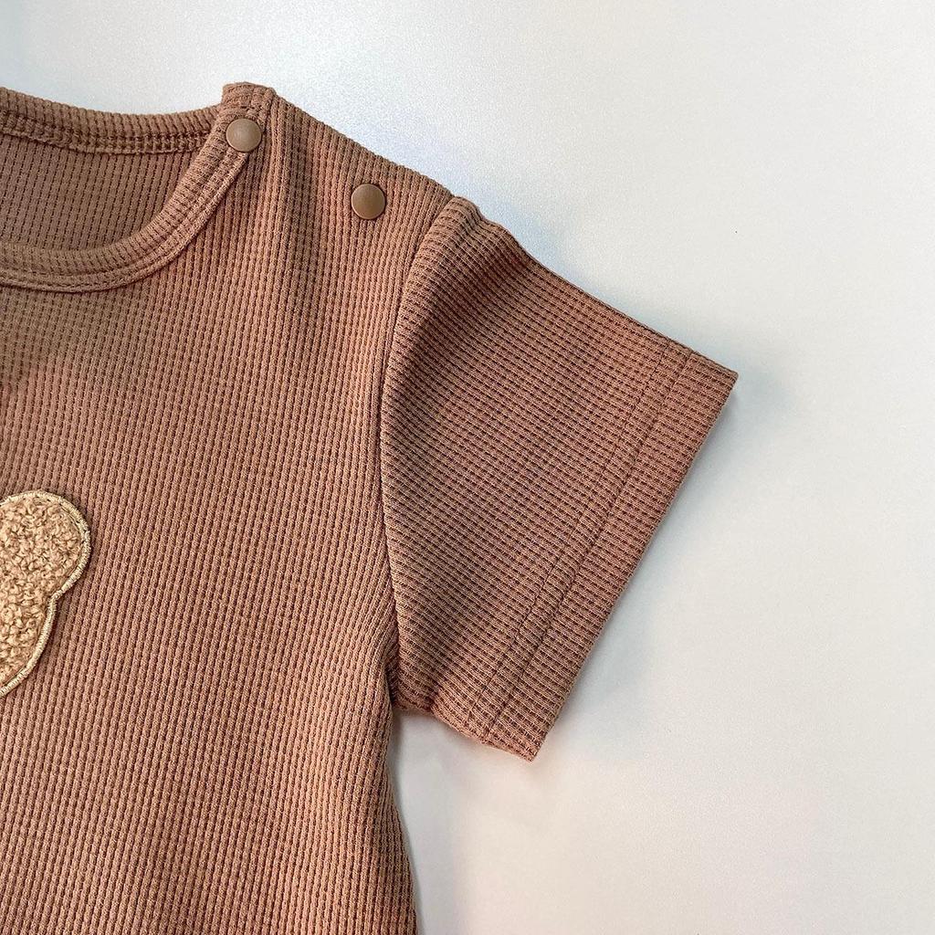 2025 Summer Waffle Bear Infant & Toddler Short Sleeve Romper