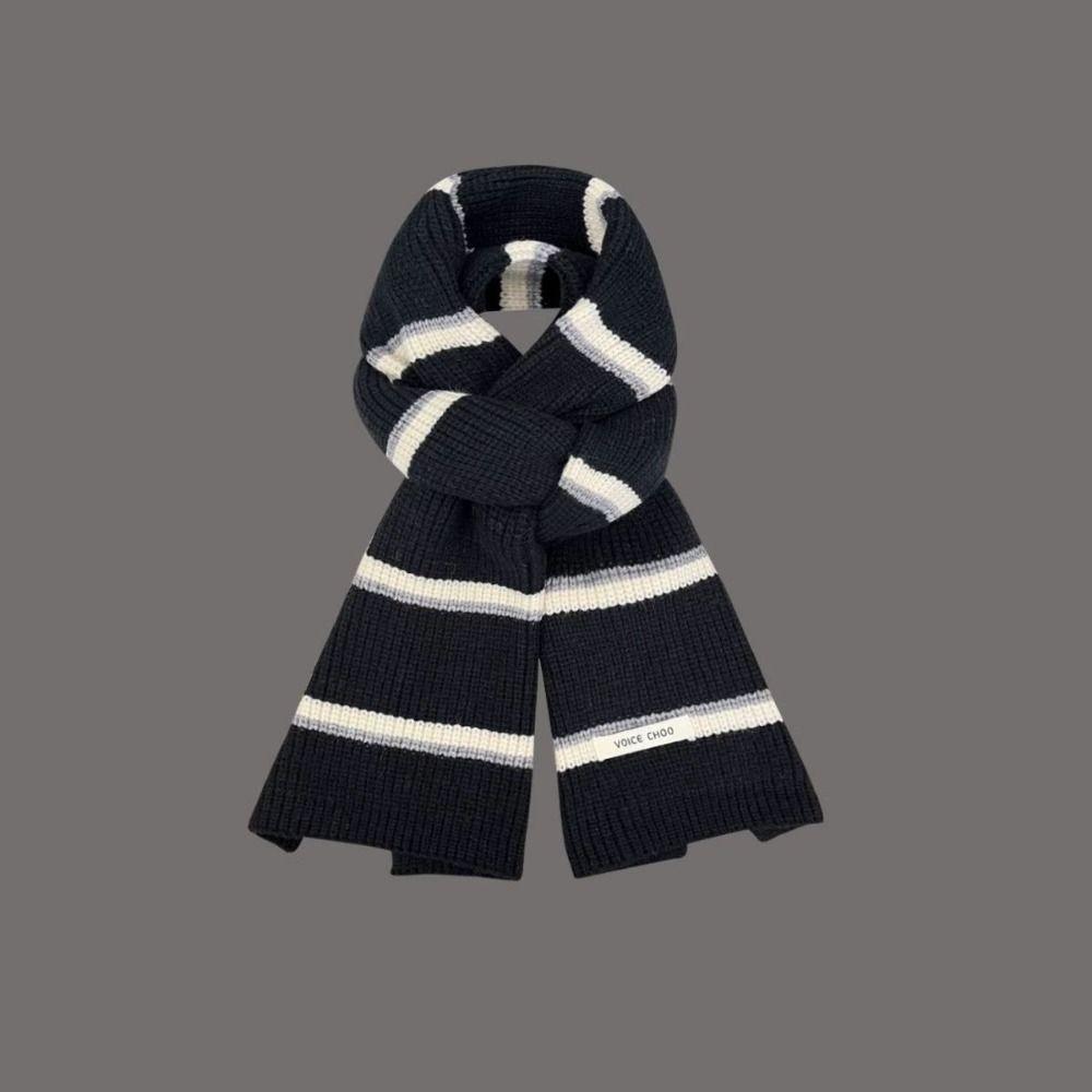 Stripe Thermal Neck Warmer Thicken Long Scarves Vintage Women Knitted Scarf