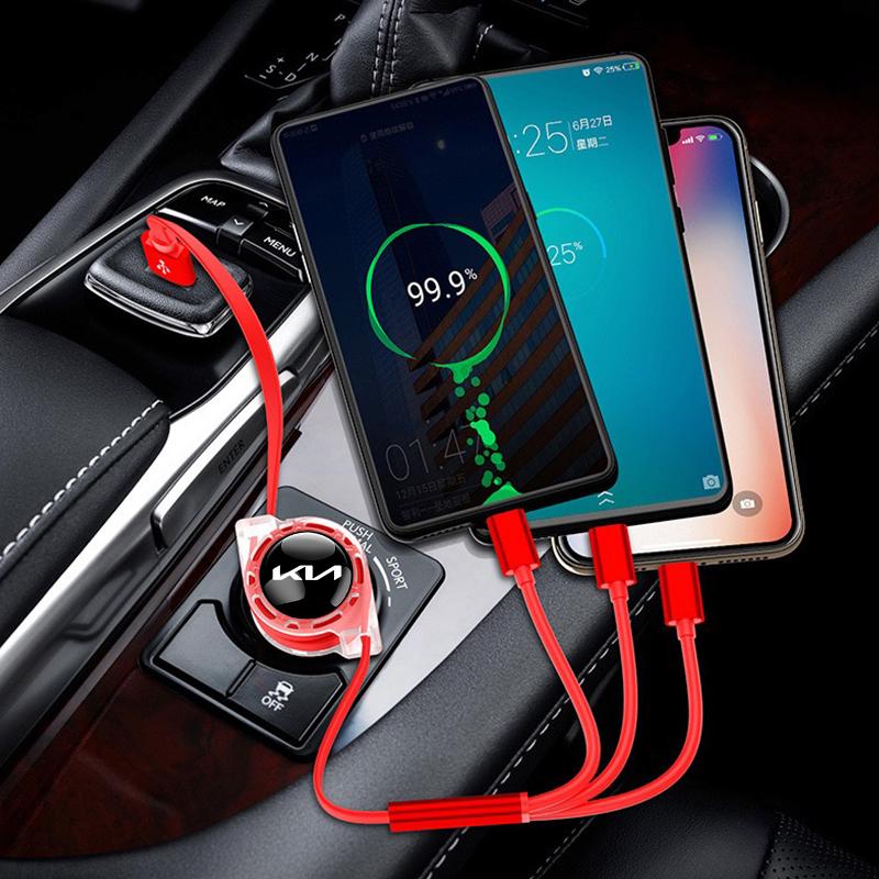 AANJ1 Car Mobile Phone Charging Cable 3-in-1 interface Charger For KIA K3 Sportage Carnival K5 Seltos Pegas KX1 EV5 Sonet EV6 K4 EV3