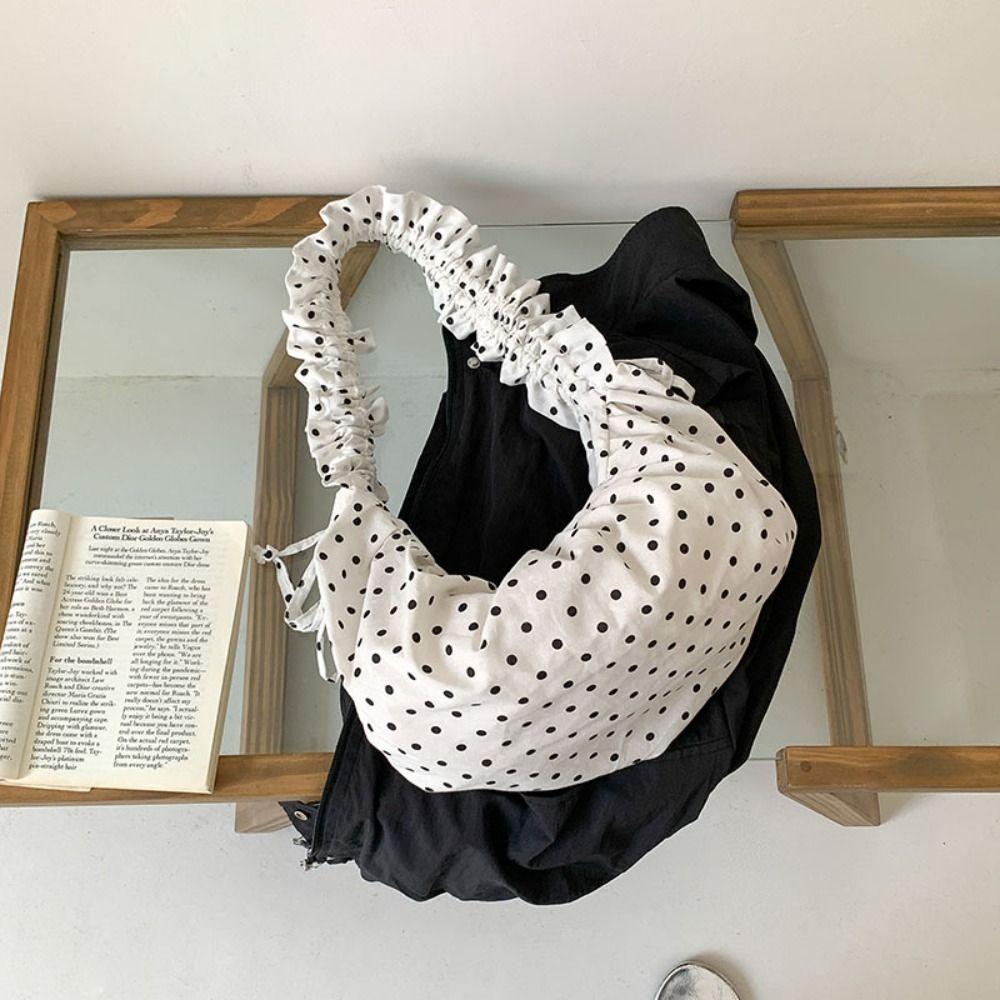Lightweight Polka Dot Pleated Bag Korean Style Nylon Messenger Pouch Lace Crossbody Bag Outdoor