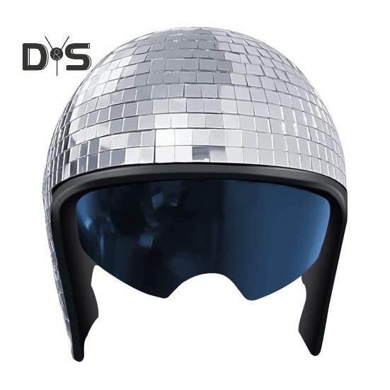 Шлем для дискотечного шара с выдвижным козырьком, регулируемым ремешком на подбородке, блестящей зеркальной шляпой для дискотечного шара, светоотражающим шлемом для взрослых с декоративными дискотечными плитками