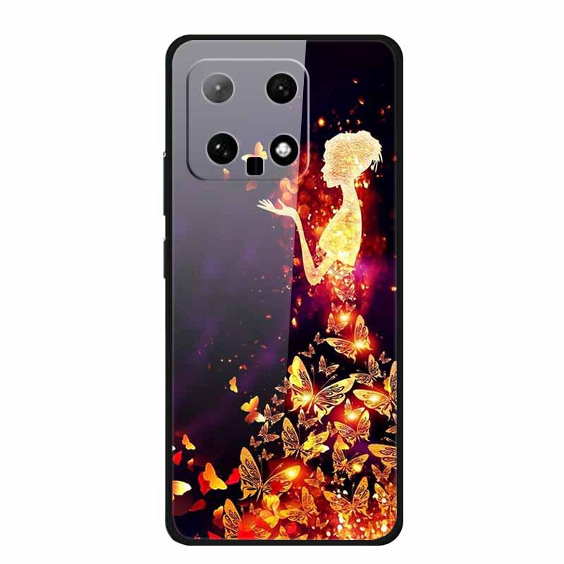 Чехол для телефона Xiaomi 14: Дизайн с разноцветными бабочками, Закаленное стекло, Креативный стиль, Хит продаж