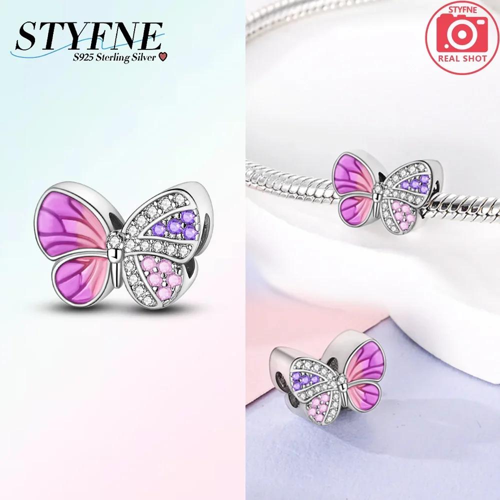 Cute Blue Pink Fantasy Butterfly Series Copper Beads Pendant Fit Bangle Charms Bracelet Diy Women Original Jewelry