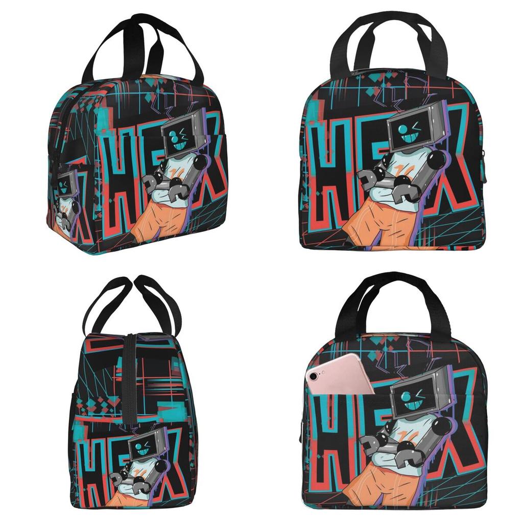 Insulated Lunch Bag for Kids School Cooler Thermal Food Box Tote Portable Lunch Boxes Container Fnf Hex Neon Artwork