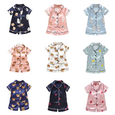 Детские пижамы для мальчиков и девочек, атласная одежда из двух предметов, летняя одежда с короткими рукавами + шорты