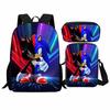Printed Sonic Student School Bag Three-piece Set, Casual Sonic Backpack Crossbody Bag Pencil Bag Men and Women