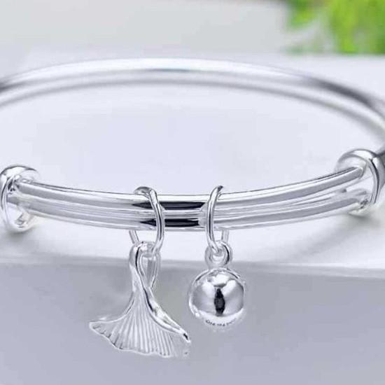 Precision Push-Pull Round stick bracelet with apricot leaves, silver-plated white copper New Chinese-style light luxury niche jewelry Valentine's Day
