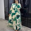 New Printed Dress Loose Casual Long Sleeve Temperament V-neck Long Dress for Women