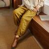 Autumn Winter Plus Size Padded Thickened Loose High Waisted Trousers Pleated Version Drawstring Leg Warm Casual Pant