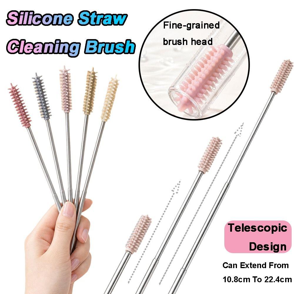 Heat Resistant Silicone Straw Brush 304 Stainless Steel Tube Cleaner Straw Maintenance