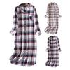 Lady Nightgown Heart Plaid Printing Turn-down Collar Single-breasted Knee Length with Chest Pocket Loose Nightdress Autumn Homewear Spring Sleepwear