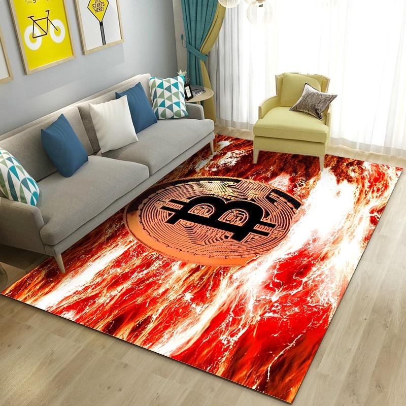 3D Bitcoin Area Rug Large,Carpet Rug for Living Room Bedroom Sofa Kitchen Doormat Decoration,Children Play Non-slip Floor Mat
