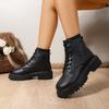Полусапожки до бедра Осень Новые Круглый носок Передняя шнуровка Платформа Нескользящие Износостойкие Ботильоны на блочном каблуке