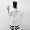 Mizqz Unisex U Neck Patch Point Daily Loose Fit Solid Unbalanced Short Sleeve