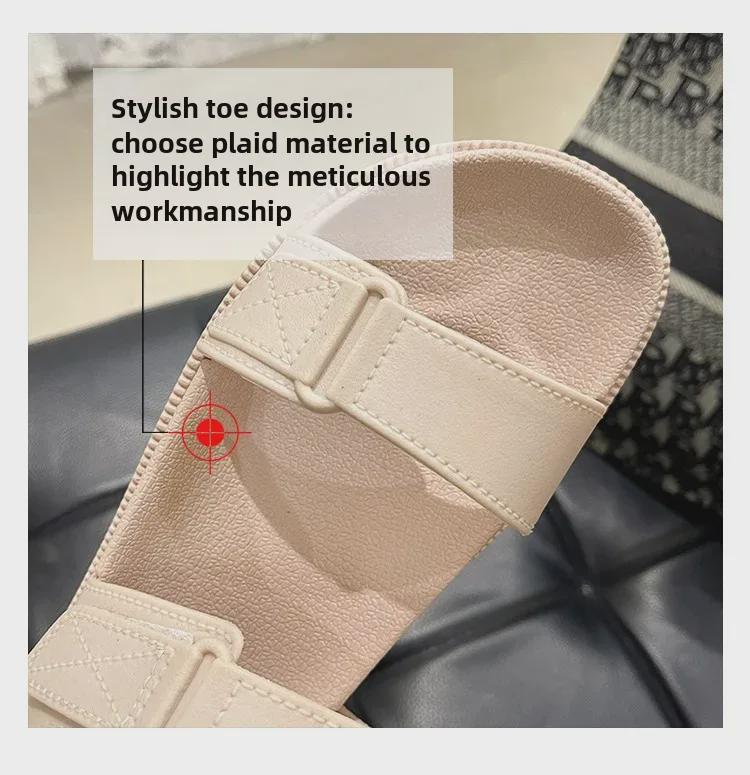 2024 Летние женские плоские корейские модные пляжные сандалии с ремешком на липучке