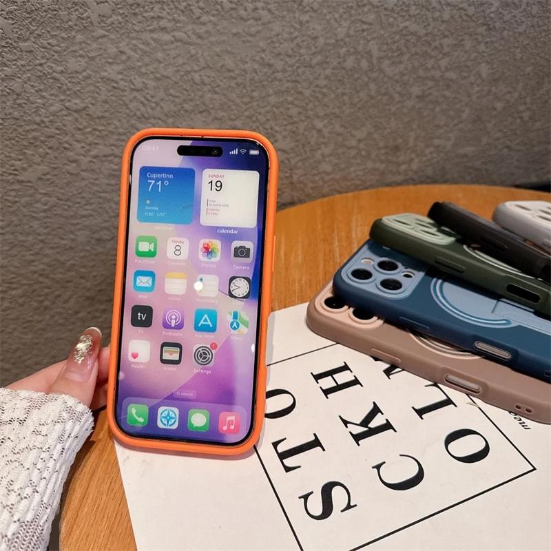 Для iPhone 17 Pro Max 16 Роскошный Магнитный Держатель-Подставка Magsafe Матовый Чехол для Телефона Для iPhone 15 14 Plus 13 Защитная Крышка для Камеры