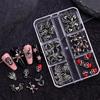 6Grid Halloween Punk Retro Alloy Cross Nail Charms Y2K Gothic Metal Skull Spider Nail Art Decorations Accessories Diy Nail Part