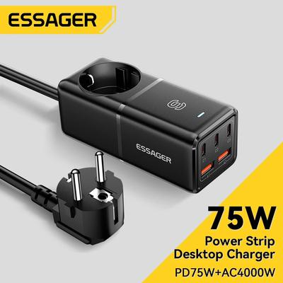 Essager Настольное зарядное устройство GaN 75 Вт, быстрая зарядка, 65 Вт, USB Type C, станция быстрой зарядки для ноутбуков MacBook, iPhone, Xiaomi, iPad, Samsung