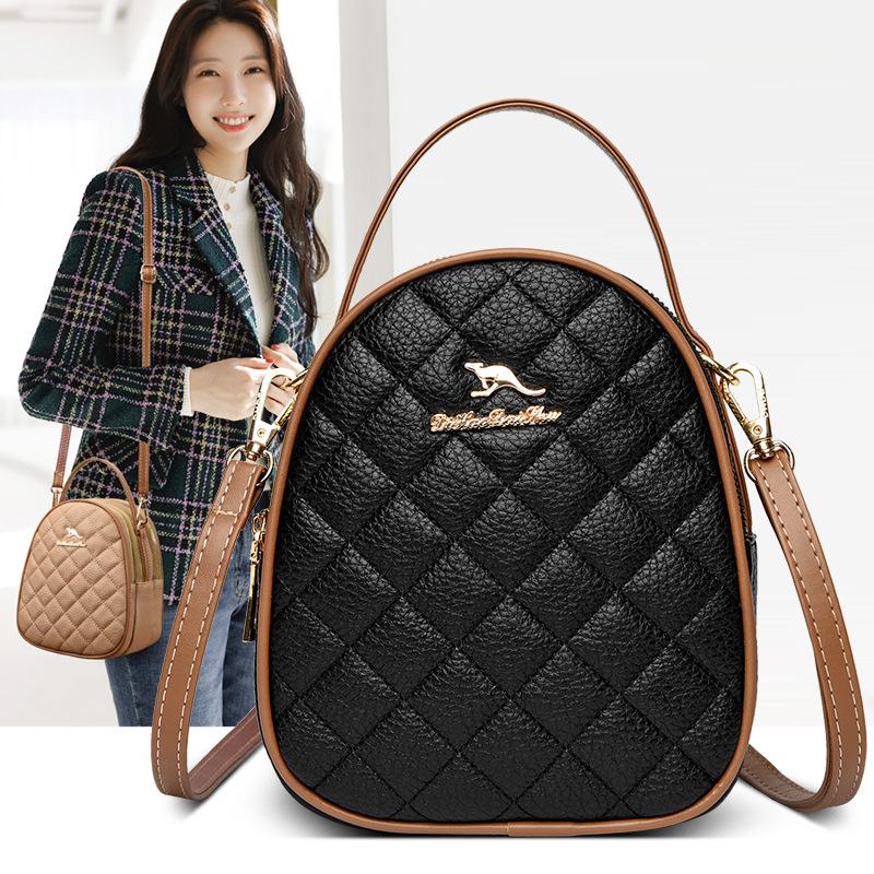 Emgrand Kangaroo Soft Leather Embroidery Thread Small Bag Three-layer Women's Bag 2025 New Versatile Mobile Phone Bag Mini Messenger Bag