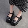 Johnature Mary Janes Shoes Genuine Leather Flat Platform Shoes Buckle Thick Soled Height Increasing Sandals