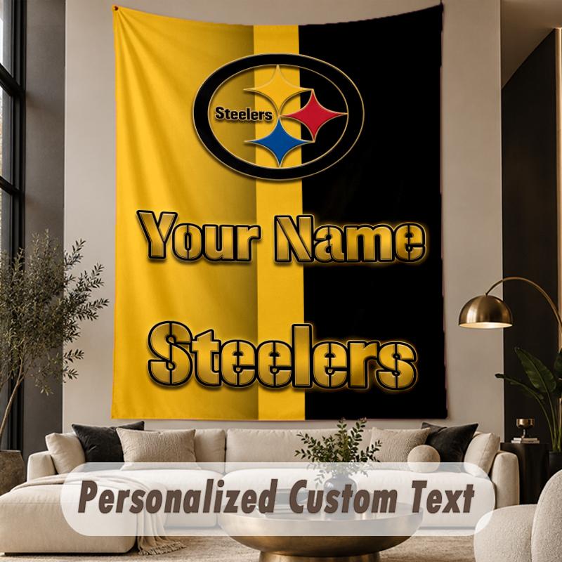 Custom Text Tapestry Pittsburgh Steelers Print Wall Tapestry Indoor Living Room Wall Decor