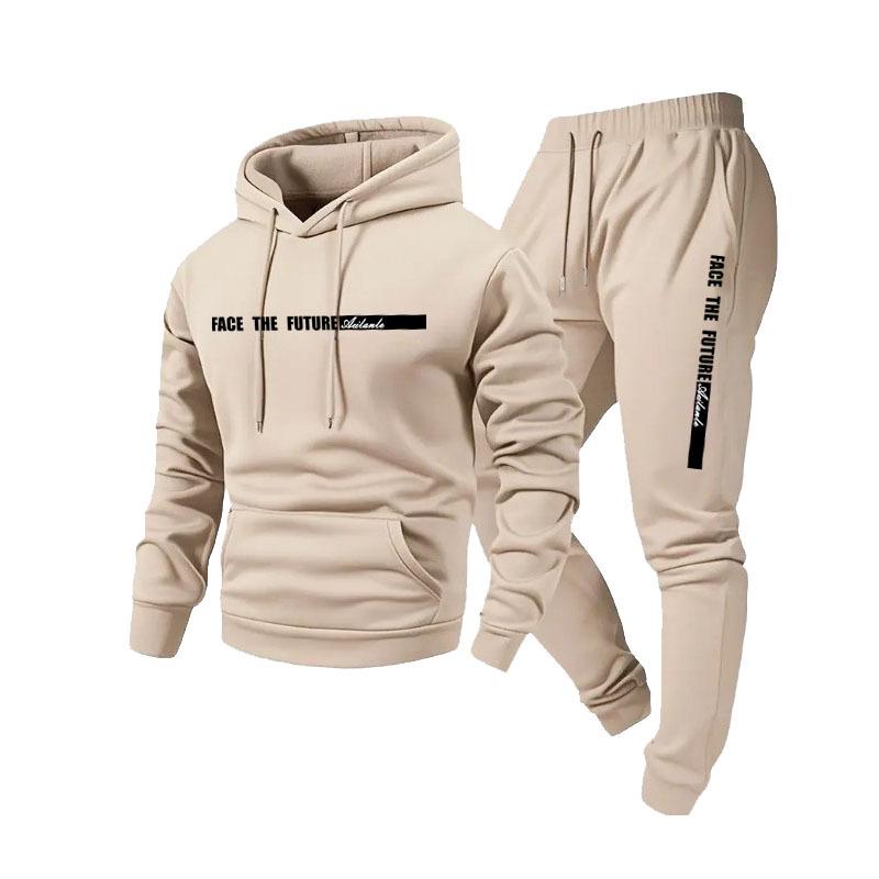 Men's Letter Print Hoodie Set - Fleece Lined Sweatsuit with Jogger Pants, Streetwear Casual 2 Piece Outfit