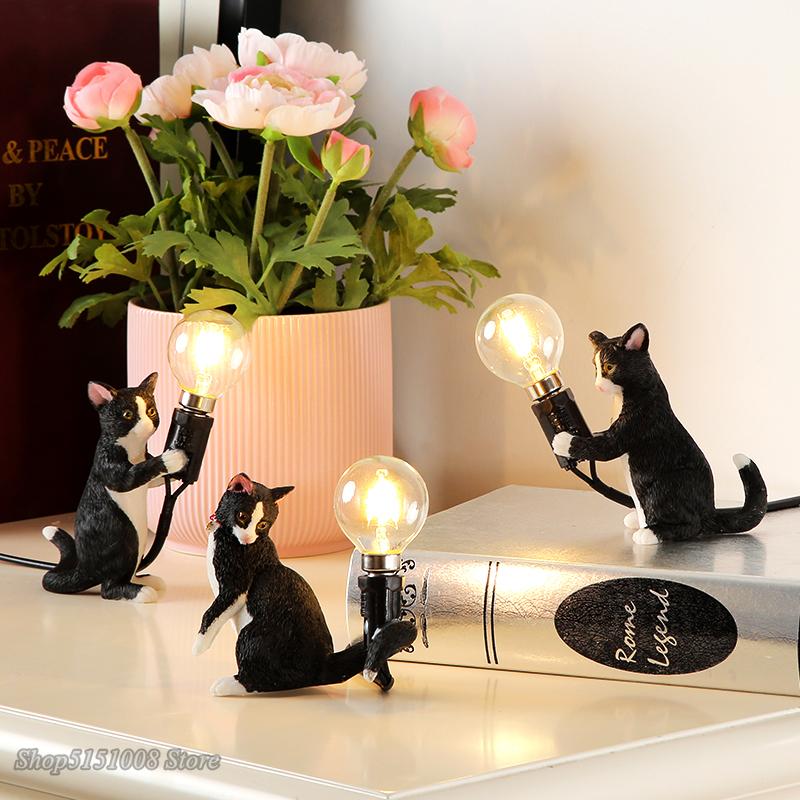 Animals Table Lamp Nordic Children's Bedroom Resin Cat Table Light  Bar Table Light Home Decor Night Light Lighting Fixtures