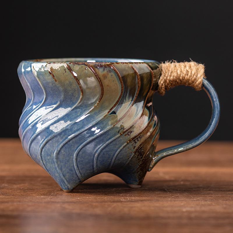 Irregular Retro Ceramic Coffee Mug - Unique Kiln-Changed Design