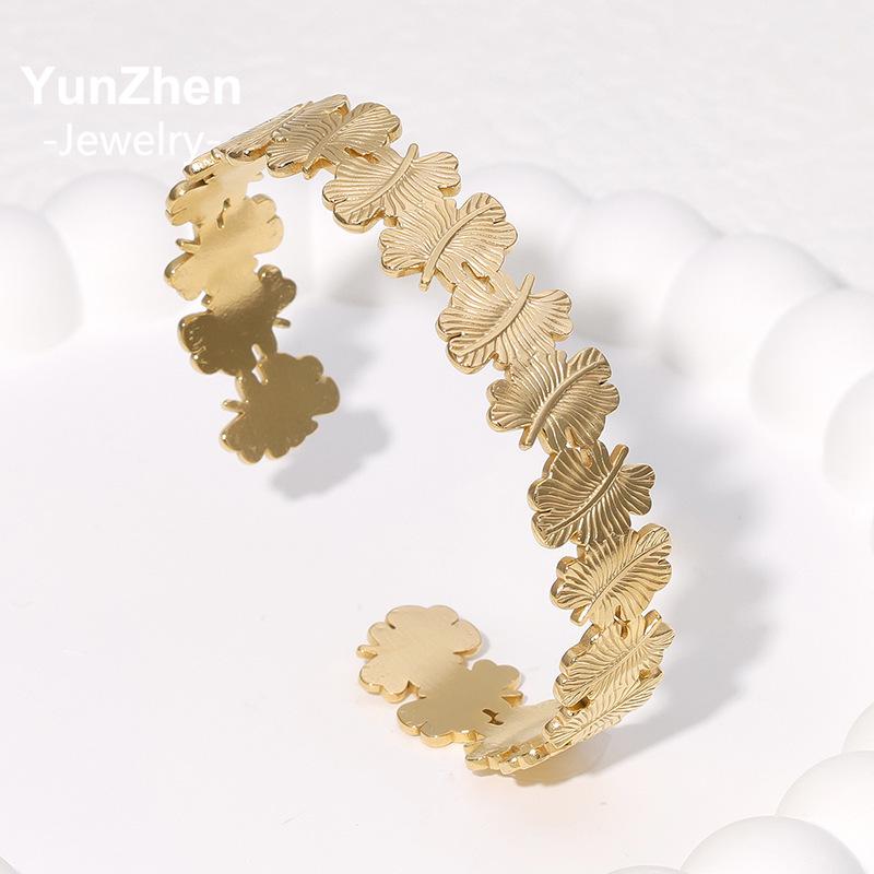 Luxury Stainless Steel Non-tarnish Bracelet Gold-plated Non-fading Small Fresh Leaf Bracelet Creative Niche, for Women