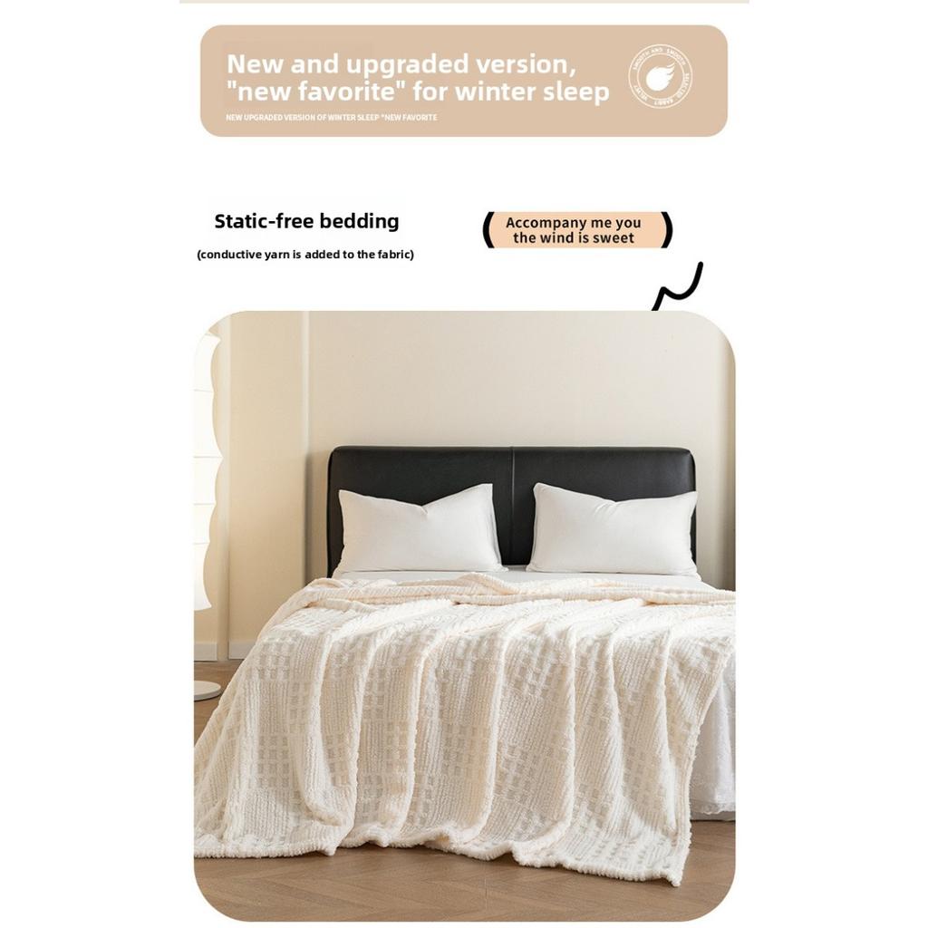 Thick Plush, Warm Double-sided Velvet Waffle Cover Blanket Jacquard Flannel Blanket with Plush Autumn and Winter Knitting