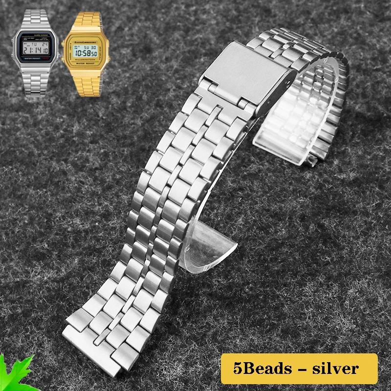 Тонкий стальной ремешок для часов Casio стальной наручный ремешок a158 / a159 / A168 /a169 /b650 /aq230/ 700 маленькая золотая серия часов 18 мм Ремешок