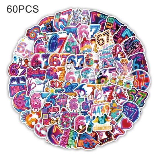 60Pcs Six Seven Neon Stickers Trendy Funny Quote Labels Decals for Water Bottle Phone Case Laptop Waterproof DIY Notebook Stickers