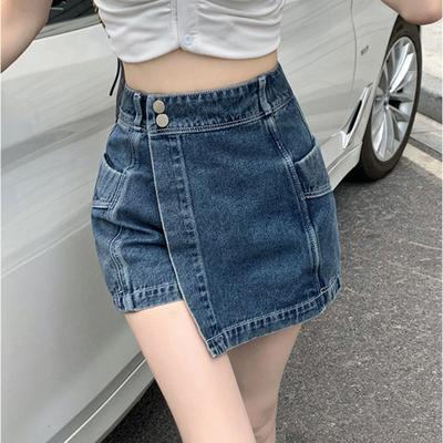 Новая джинсовая юбка в стиле ретро, ​​женская летняя модная повседневная юбка трапециевидной формы с высокой талией, американские тонкие элегантные женские шорты хакама Y2K