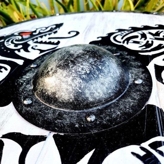 60,96 см Деревянный щит с принтом дракона Копия средневекового щита викинга Щит Вальхаллы Фенрир Серый потертый в бою Щит