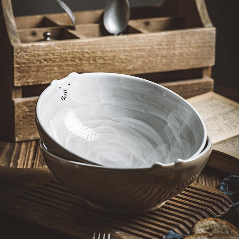 8-дюймовая керамическая миска для рамэна, расписанная вручную, миска для супа с лапшой и животными, миска для смешивания салатов, безопасная для использования в микроволновой печи посуда 1200 мл