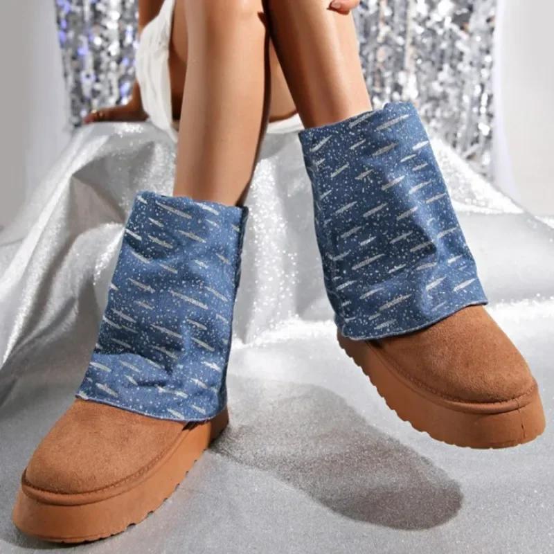 Мода 2024 Женские Зимние Новые Короткие Плюшевые Теплые Толстые Удобные Ботинки до середины икры Женские Повседневные Комфортные Однотонные Снежные Ботинки Женские