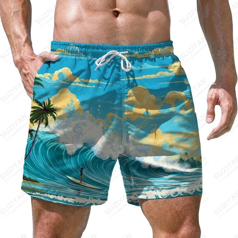 Sea Wave Pattern 3D Print Men's Shorts Quick Dry Swim Shorts Casual Beach Pants Oversized Sports Shorts Trend Men Clothing