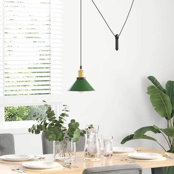 VidaXL Height-Adjustable Pendant Lamp E27 Glossy Green Ø 22cm Metal, Hanging Lighting, Kitchen Pendant Lighting, 4103445
