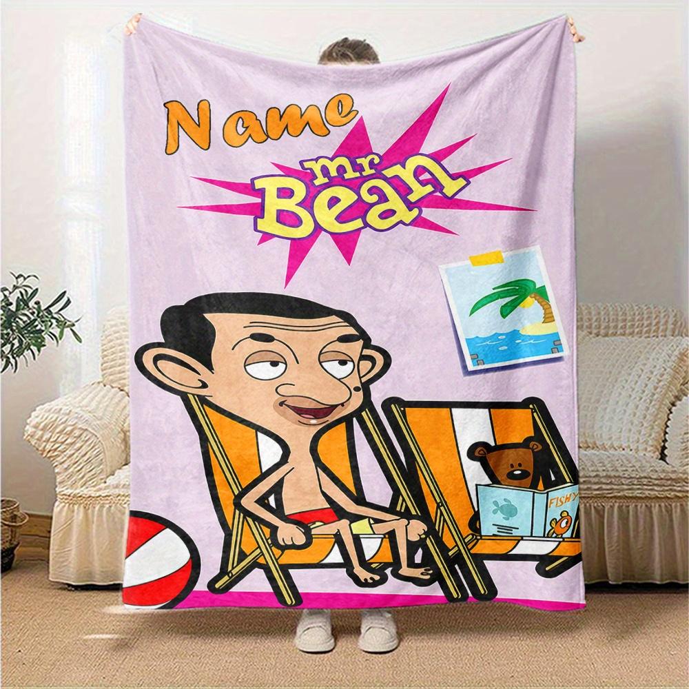Mr Bean Relaxing On Beach Blanket Soft And Cozy Custom Name Gift For All Holidays Home Decor Office Nap Outdoor Holiday Gift Playful Design Polyester